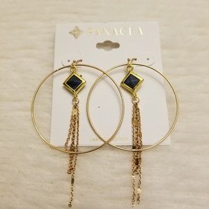 Panacea Lapis Hoop Earrings with Fringe.